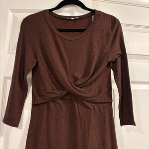 90’s Charlotte Russe Brown Long Sleeve Sweater Dress with Front Knot Detail